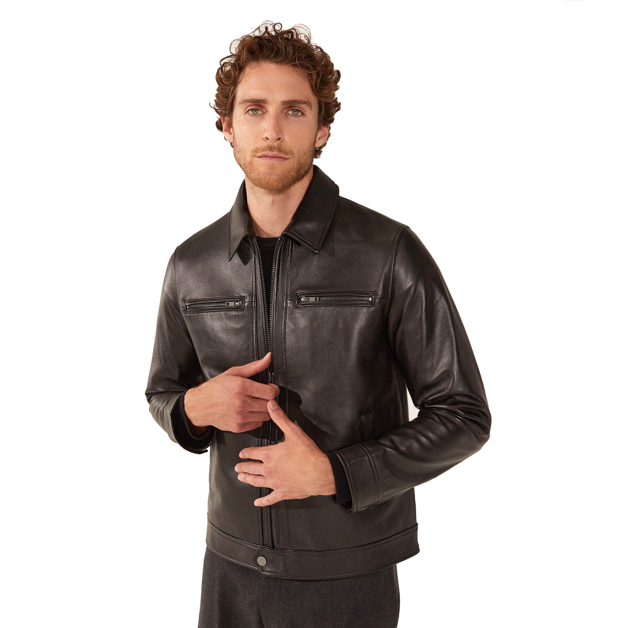 Santino Collared Zip Lambskin Leather Jacket
